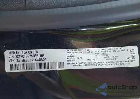 2025 Chrysler Pacifica Select из США, поврежденный, VIN 2C4RC1BG2SR551165